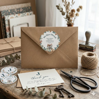 We Have Moved New Address English Country Garden Classic Round Sticker