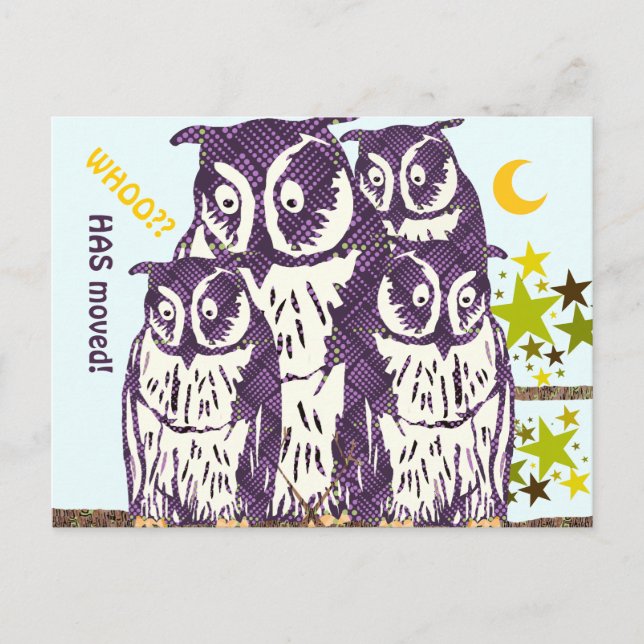We Have Moved Owl Family Announcement Postcard (Front)