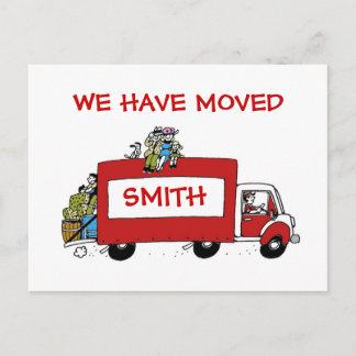 We have moved postcard with moving van