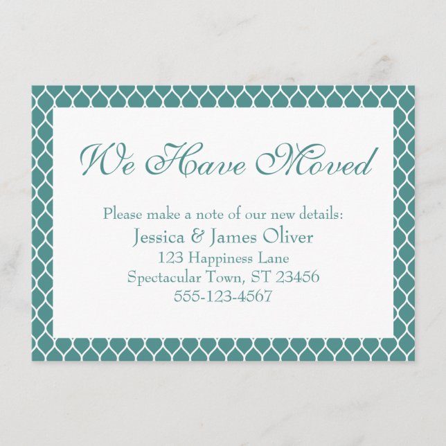 We Have Moved Preppy White Ogee over Light Teal Enclosure Card (Front)