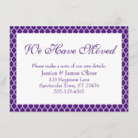 We Have Moved Preppy White Ogee Pattern on Purple