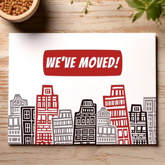 We have moved red and black postcard (Creator Uploaded)