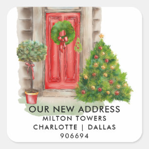 We Have Moved   Red Door Christmas   New Address Square Sticker