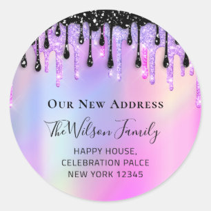 We Have Moved RSVP Change Address Pink Black Classic Round Sticker