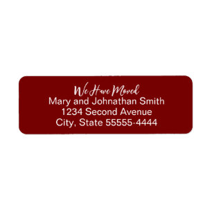 We Have Moved Script Deep Red Moving Announcement Return Address Label