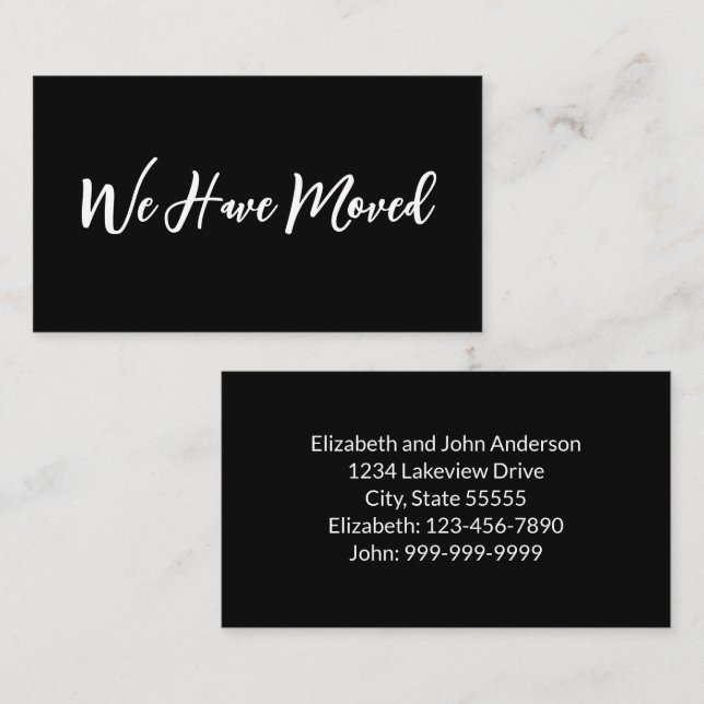 We Have Moved Script Moving Announecment Black Enclosure Card (Front/Back)