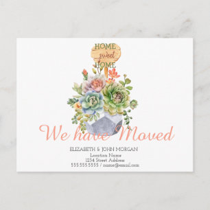 We Have Moved,Succulents,Home Sweet Home Announcement Postcard