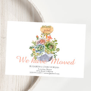 We Have Moved,Succulents,Home Sweet Home Announcement Postcard