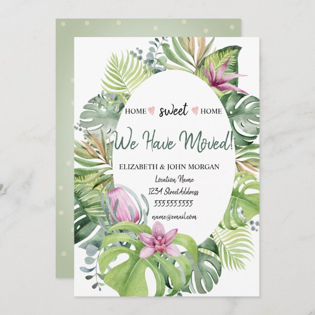 We Have Moved,Tropical Flowers Leaves (Front/Back)