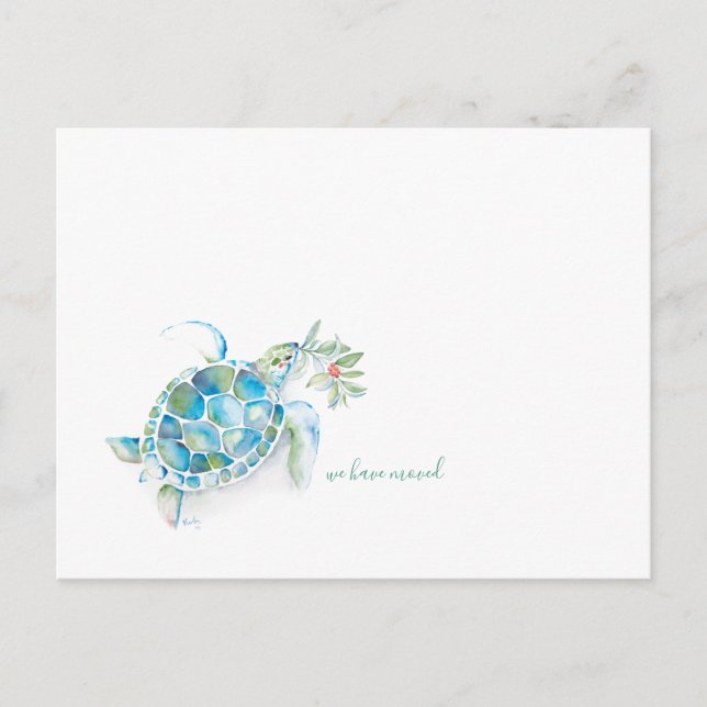 We Have Moved Tropical Sea Turtle Christmas Holiday Postcard (Front)