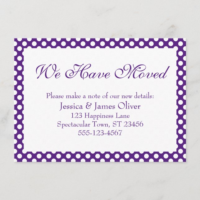 We Have Moved w/ Purple and White Polka Dots Enclosure Card (Front)