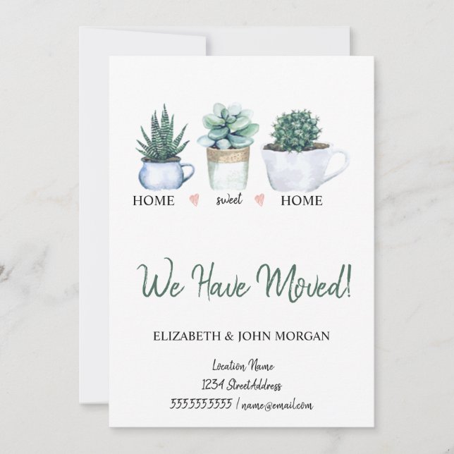 We Have Moved,Watercolor Flowers Cactus (Front)