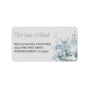 We have Moved Watercolor Winter Forest and Stag Label