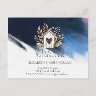 We Have Moved,Wooden House,Brush StrokeNew Address Announcement Postcard