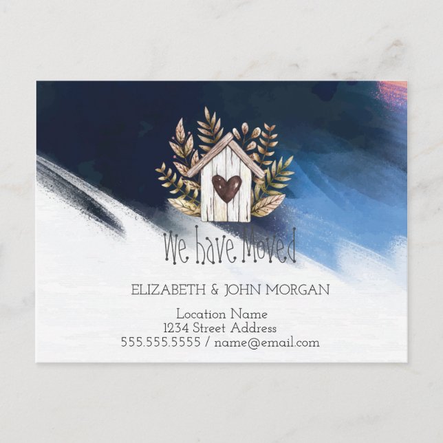 We Have Moved,Wooden House,Brush StrokeNew Address Announcement Postcard (Front)
