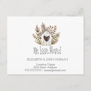 We Have Moved, Wooden House,New Address Announcement Postcard