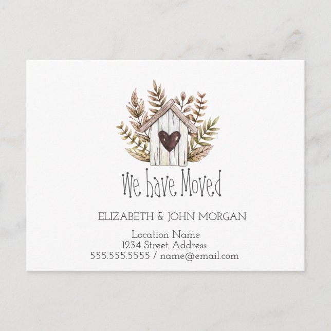 We Have Moved, Wooden House,New Address Announcement Postcard (Front)