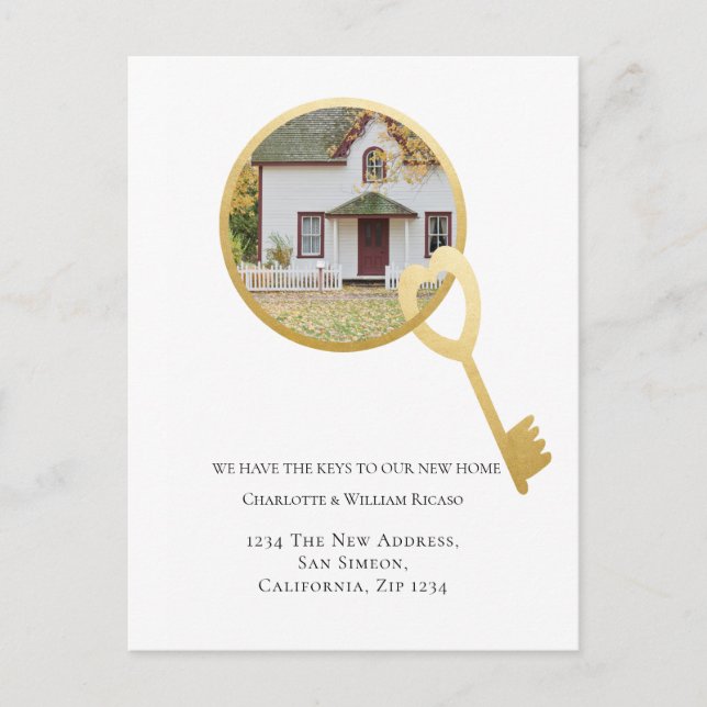 We Have The Keys To Our New Home Heart Themed Announcement Postcard (Front)