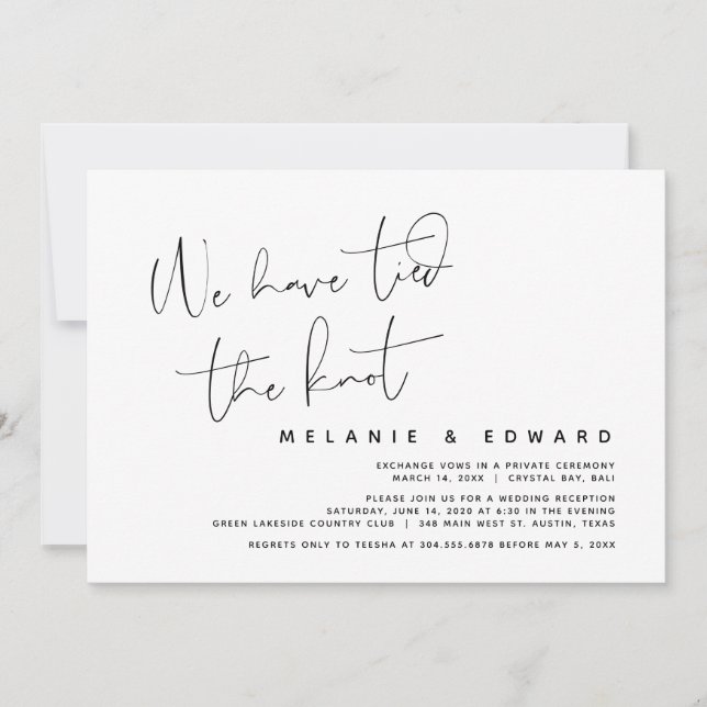 We have tied the knot, Modern Wedding Elopement Invitation (Front)