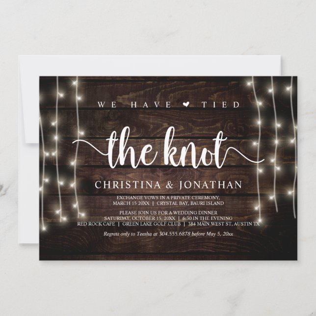 We have tied the knot, Rustic Elopement Party Invitation (Front)