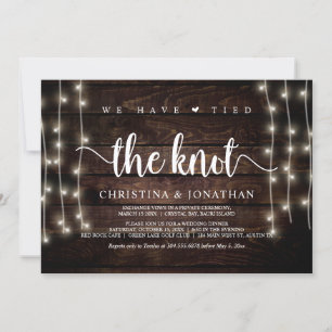 We have tied the knot, Rustic Elopement Party Invitation