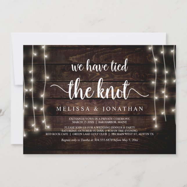 We have tied the knot, Rustic, Wedding Elopement Invitation (Front)