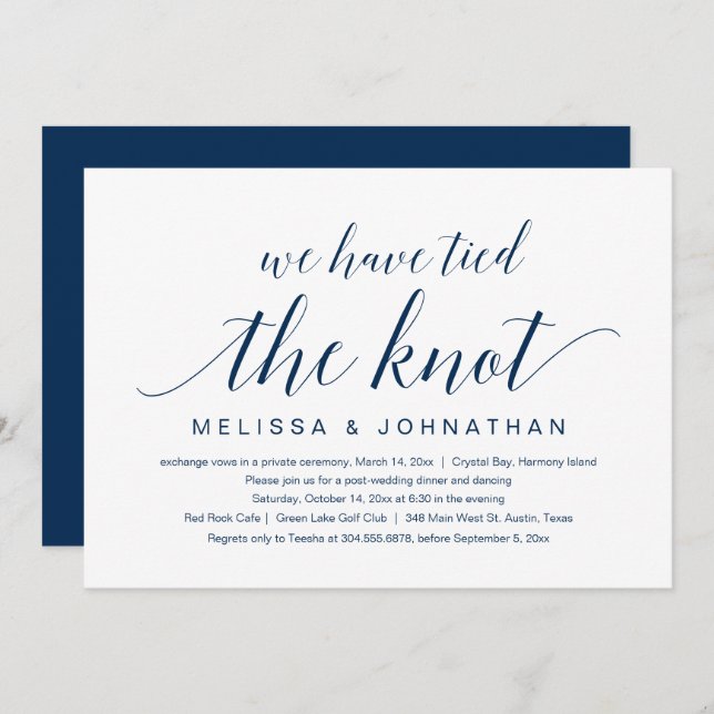 We have tied the knot, Wedding Elopement Party Inv Invitation (Front/Back)