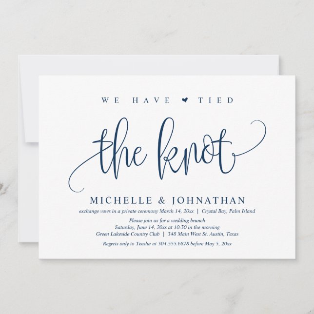 We Have Tied The Knot, Wedding Elopement Party Invitation (Front)