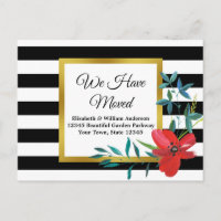 We Haved Moved Black and White Striped Red Flower
