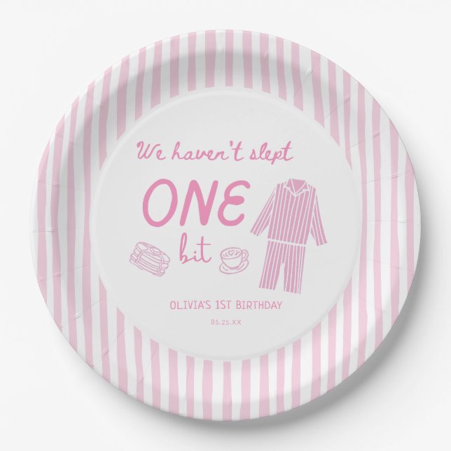 We haven't Slept One Bit Girl 1st Birthday Paper Plate (Front)