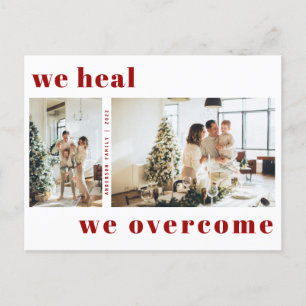 We Heal We Overcome Maroon Christmas Holiday Photo Postcard