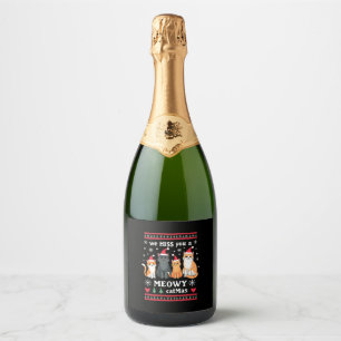 We Hiss You A Meowy Catmas Funny Cat Christmas Ugl Sparkling Wine Label