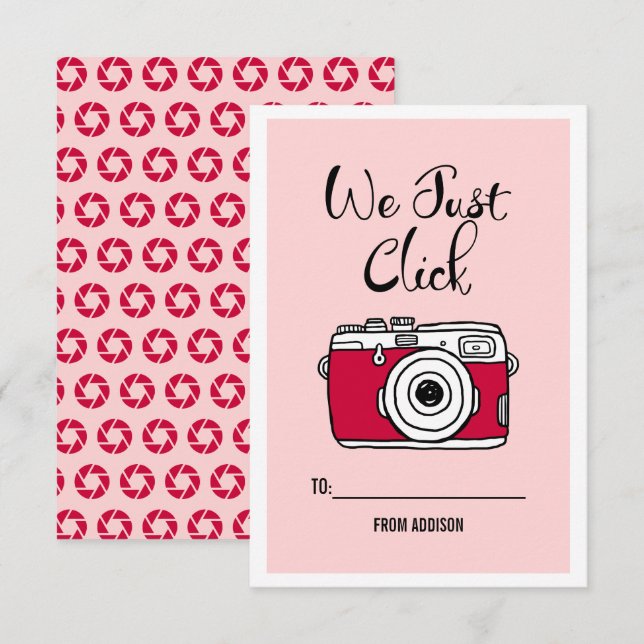 We Just Click Camera Kids Classroom Valentine Card (Front/Back)