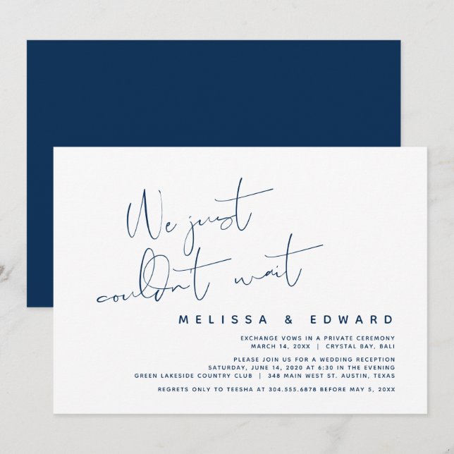 We just couldn't wait, Modern Wedding Elopement In Invitation (Front/Back)