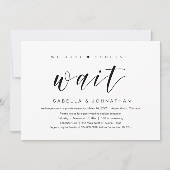 We just couldn't wait, Wedding Elopement Invitation (Front)