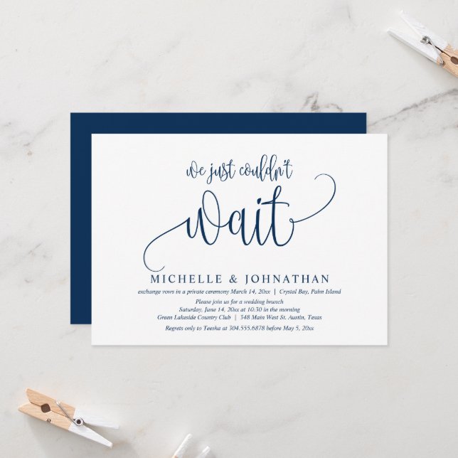 We just couldn't wait, Wedding Elopement Party Inv Invitation (Front/Back In Situ)