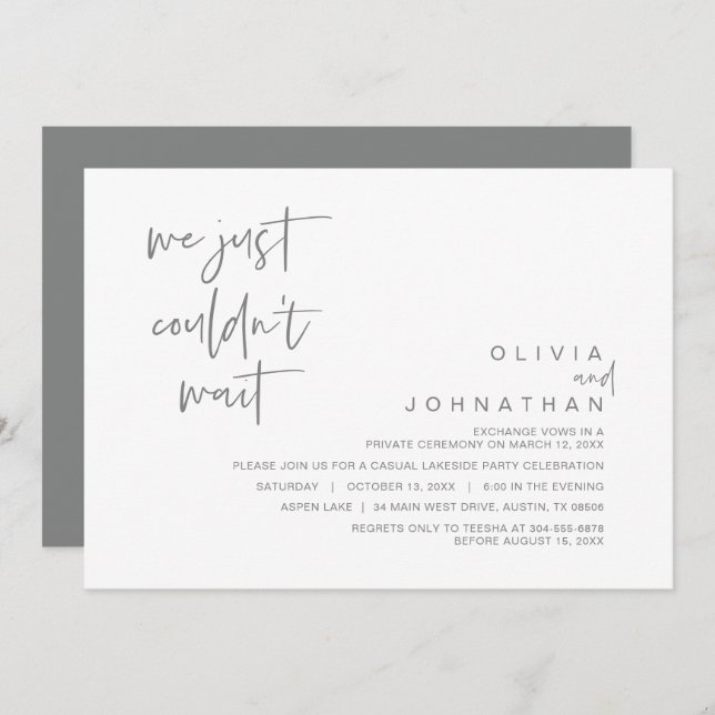 We just couldn't wait, Wedding Elopement Party Inv Invitation (Front/Back)