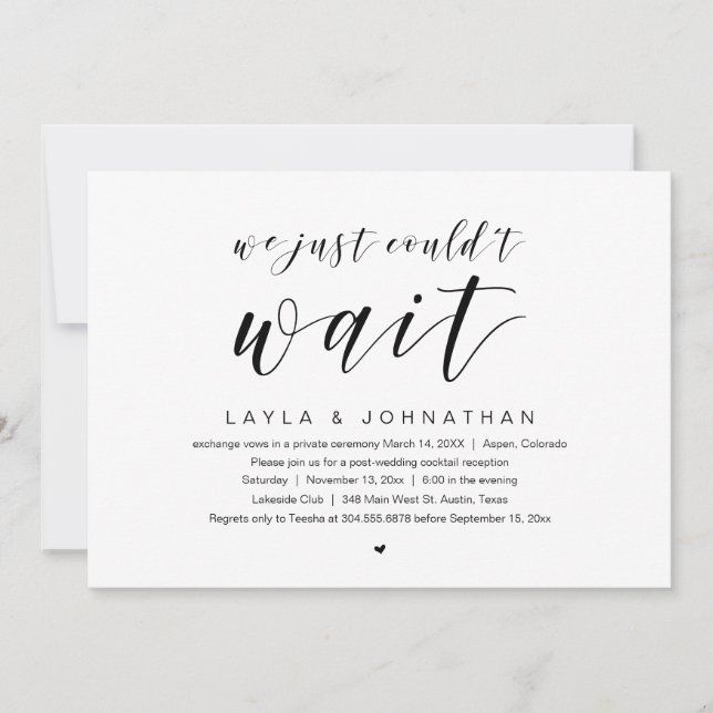 We just couldn't wait, Wedding Elopement Party Invitation (Front)