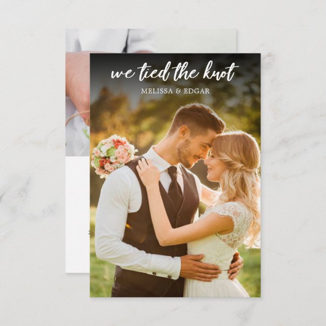 we just got married white wedding photo invitation (Front/Back)