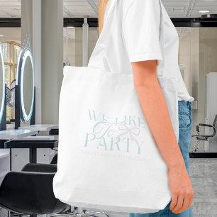 We Like to Party Blue Bow Bridesmaid Tote Bag