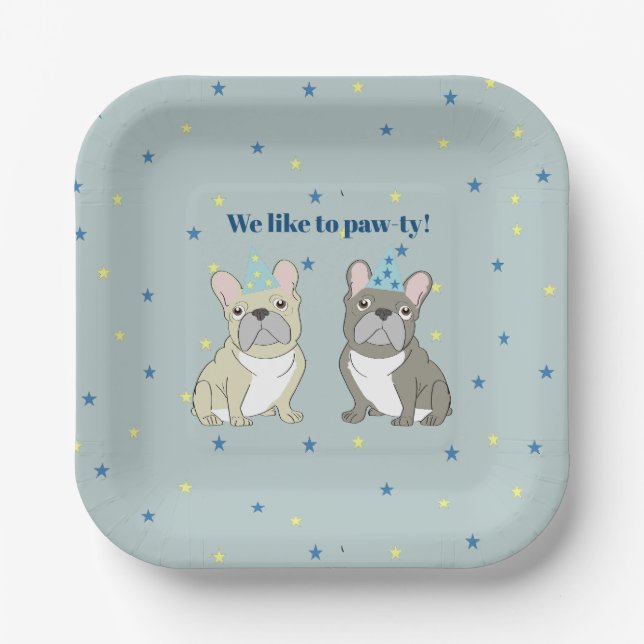 We like to paw-ty!  French, bulldog Paper Plate (Front)