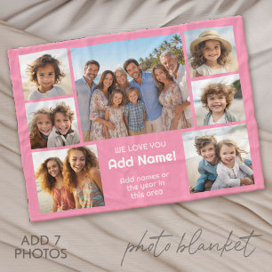 We Love Add Name - Photo Collage with 7 Photos Fleece Blanket