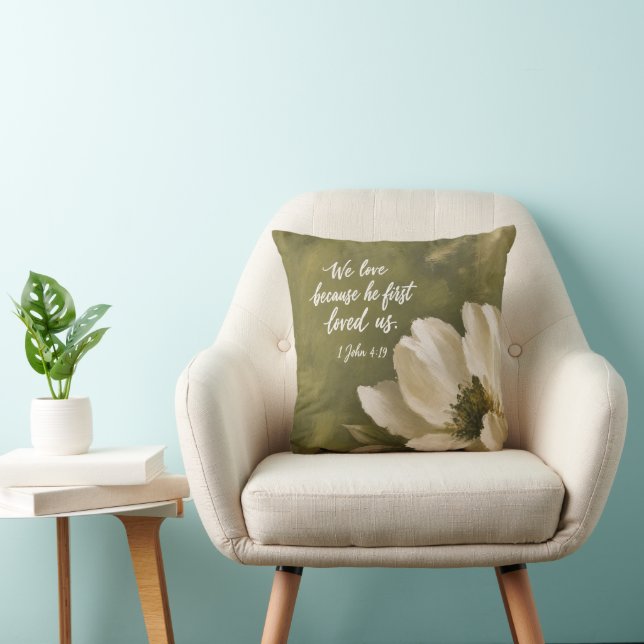 WE LOVE BECAUSE HE FIRST LOVED US | Wedding Gift Cushion (Chair)