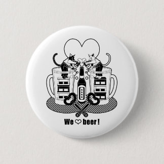 「We love beer!」モノクロ（"We love beer!" monochrome） 6 Cm Round Badge