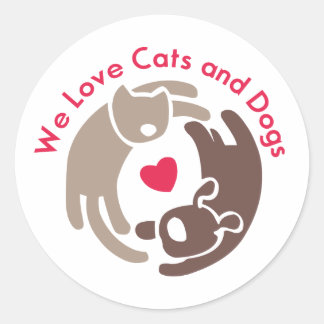 we love cats and dogs classic round sticker