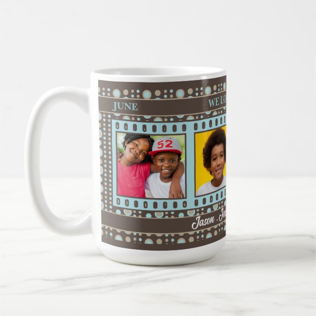 We Love Dad Brown and Blue 4 Photo Coffee Mug (Left)