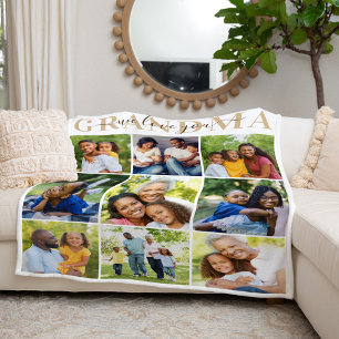 We Love Grandma Brown Mothers Day Photo Collage Fleece Blanket