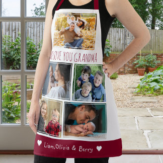 We Love Grandma Grandkids 5 Photo Maroon and white Apron