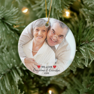 We Love Grandma & Grandpa 2 Photo Christmas Ceramic Ornament