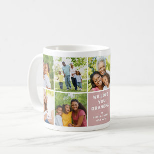 We Love Grandma Modern Dusty Rose Photo Collage Coffee Mug